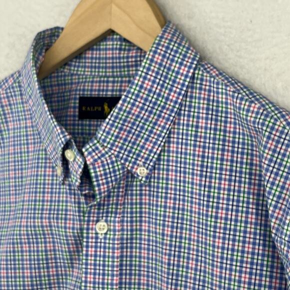 RALPH LAUREN Shirt Mens L Plaid Button Up Long Sleeve Woven Cotton Blue - Picture 3 of 13